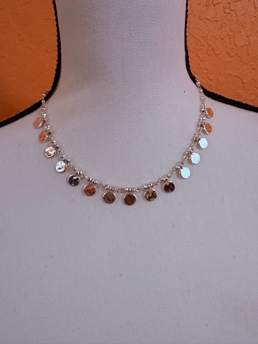 Dainty Silver Disc Charm Necklace in Shiny Silver